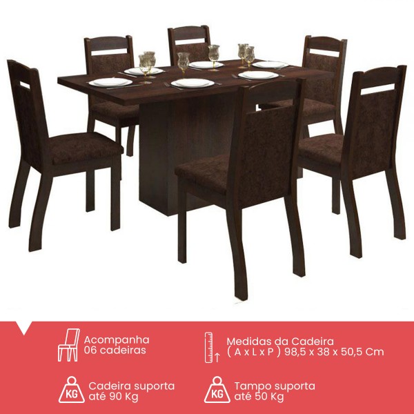 Mesa De Jantar Lugares Tafet Ameixa Chocolate Mobilarte M Veis