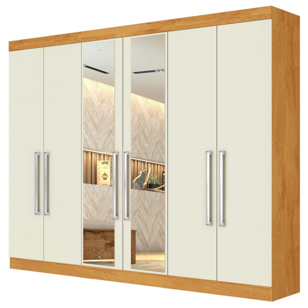 Guarda Roupa Casal Alba 6 Portas 4 Gavetas 100 Mdf Espelhado Peroba