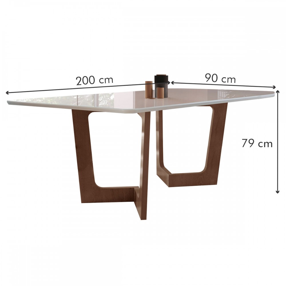 Mesa de Jantar 8 Lugares Nápoles Genova Vidro Chocolate Off White