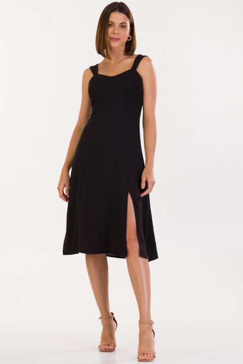 Vestido Midi De Alfaiataria Feminina Mariah Preto