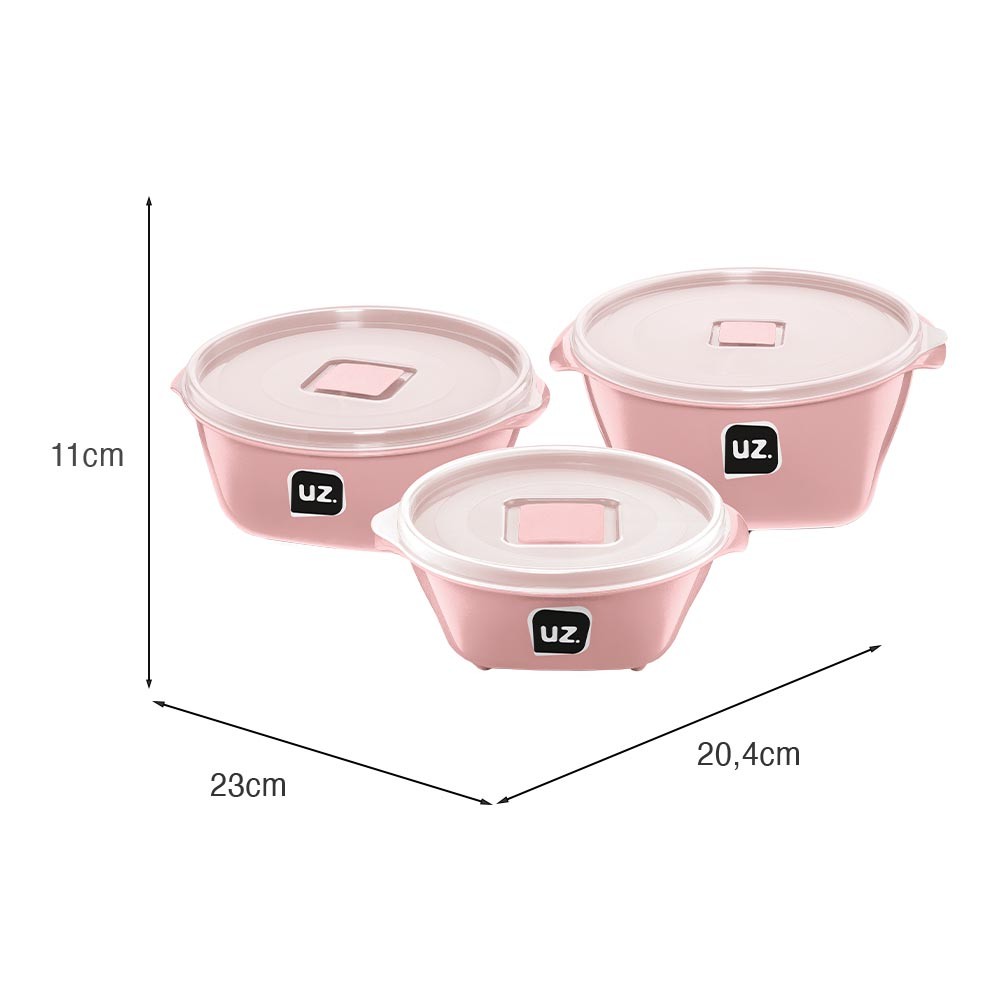 Kit 3 Pote Multiuso Premium de Plástico Rosa