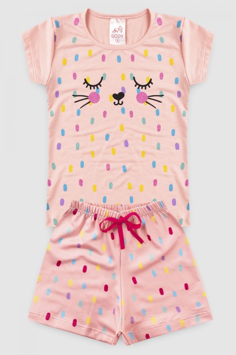 Pijama Infantil Menina Oh My Cat Bolinha Rosa Claro