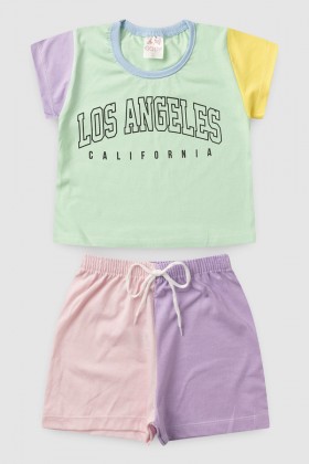 Conjunto Infantil Menina Cropped Los Angeles Verde Claro