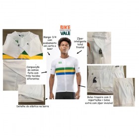 Camisa Tradicional Ciclismo Bike Manga 3/4 Furbo Pátria Branca
