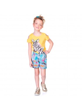 Conjunto Infantil Menina Blusa Shorts Zebra Amarelo