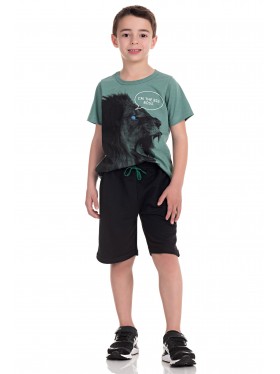 Conjunto Infantil Menino Camiseta Bermuda Leão