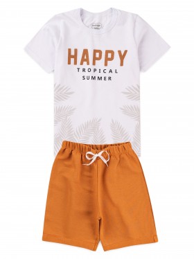 Conjunto Infantil Menino Camiseta Bermuda Happy