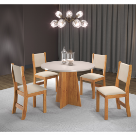 Mesa de Jantar Redonda 90x90 Fox com 4 Cadeiras Sol Mel/Blonde/Bege - Casa Giulia
