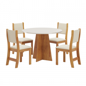 Mesa de Jantar Redonda 90x90 Fox com 4 Cadeiras Sol Mel/Blonde/Bege - Casa Giulia