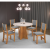 Mesa de Jantar Redonda 90x90 Fox com 4 Cadeiras Sol Mel/Blonde/Cinza - Casa Giulia