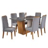 Mesa de Jantar Retangular Vitton com 6 Cadeiras Iza Mel/Cinza/Vd Grafite - Casa Giulia