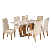 Mesa de Jantar Retangular Castelli com 6 Cadeiras Iza Mel/Bege/Vd Off White - Casa Giulia