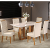 Mesa de Jantar Retangular Castelli com 6 Cadeiras Iza Mel/Bege/Vd Off White - Casa Giulia