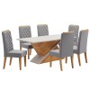 Mesa de Jantar Retangular Aike com 6 Cadeiras Iza Mel/Blonde/Cinza - Casa Giulia