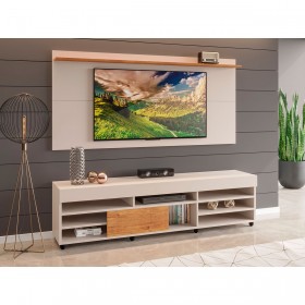 Rack com Painel para TV Até 58 Polegadas Suecia 1 Porta 6 Prateleiras Off White/Mel - Casa Giulia