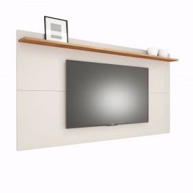 Rack com Painel para TV Até 58 Polegadas Suecia 1 Porta 6 Prateleiras Off White/Mel - Casa Giulia