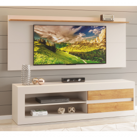 Rack com Painel para TV Até 58 Polegadas Loren 2 Gavetas 2 Prateleiras Off White/Mel - Casa Giulia