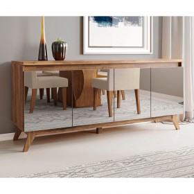 Buffet 4 Portas com Espelhos 2 Prateleiras Internas Arezzo  Imbuia - Casa Giulia
