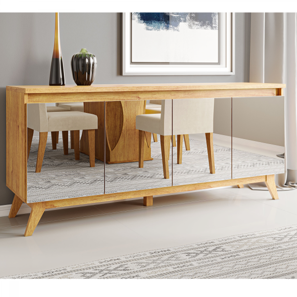 Buffet 4 Portas com Espelhos 2 Prateleiras Internas Arezzo Mel - Casa Giulia