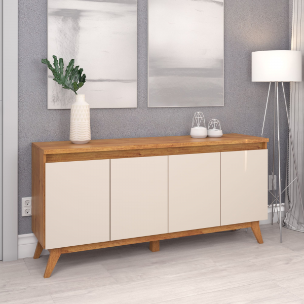Buffet 4 Portas 2 Prateleiras Internas Space Mel/Off White - Casa Giulia