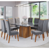 Mesa de Jantar  Carmel com 8 Cadeiras Flora em Madeira Maciça Mel Grafite V.grafite Casa Giulia