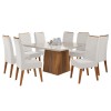 Mesa de Jantar Carmel com 8 Cadeiras Flora em Madeira Maciça Mel Off White V.marfim Casa Giulia