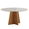 Mesa de Jantar Redonda Dylan com 6 Cadeiras Flora em Madeira Maciça Mel/Off White/V.marfim - Casa Giulia