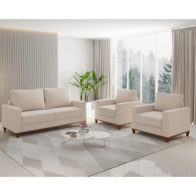 Conjunto Estofado Living 3 Lugares e 2 Poltronas Napoles Linho Bronze - Casa Giulia