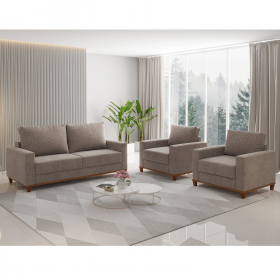 Conjunto Estofado Living 3 Lugares e 2 Poltronas Napoles Linho Kaki - Casa Giulia