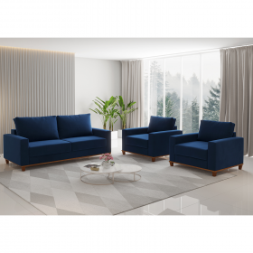 Conjunto Estofado Living 3 Lugares e 2 Poltrona Napoles Veludo Azul - Casa Giulia