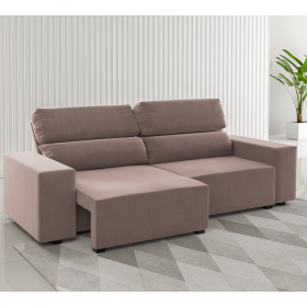 Estofado 3 Lugares Jersey Retratil e Reclinavel Veludo Rosa - Casa Giulia