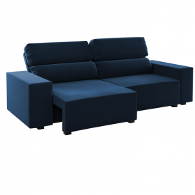 Estofado 3 Lugares Jersey Retratil e Reclinavel Veludo Azul - Casa Giulia