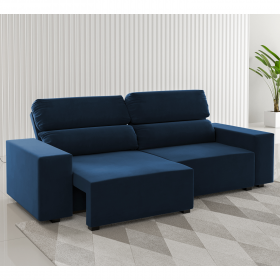 Estofado 3 Lugares Jersey Retratil e Reclinavel Veludo Azul - Casa Giulia