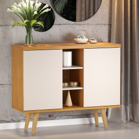 Buffet 2 Portas 4 Prateleiras Collin Mel/Off White - Casa Giulia