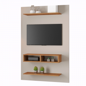 Painel para TV Até 43 Polegadas Thor 2 Nichos 2 Prateleiras Off White/Mel - Casa Giulia