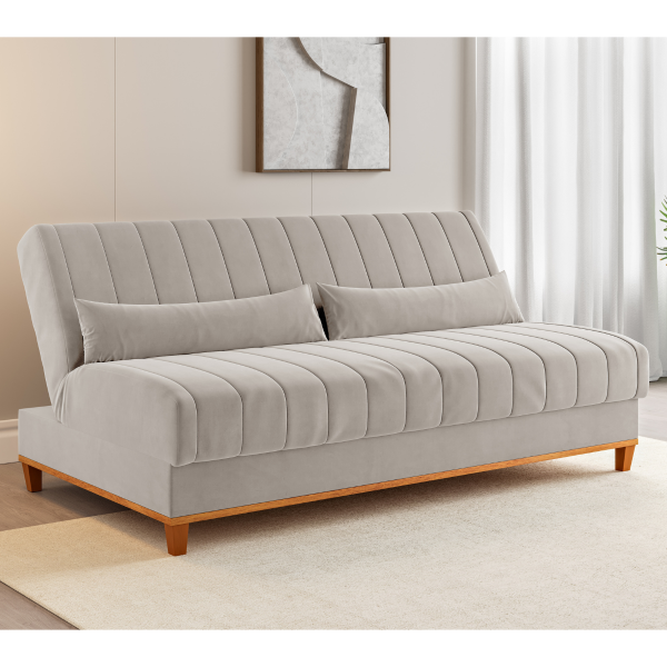 Sofa Cama Veneza 1,80 Reclinável 3 Lugares Veludo Marfim - Casa Giulia