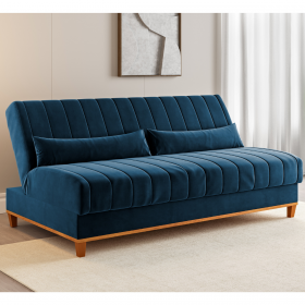 Sofa Cama Veneza 1,80 Reclinável 3 Lugares Veludo Azul