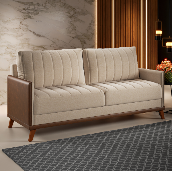 Estofado Living Premium 2m 4 Lugares Laterais em Corano Linho Bronze/Durango