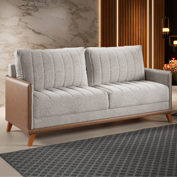 Estofado Living Premium 2m 4 Lugares Laterais em Corano Linho Kaki/Durango