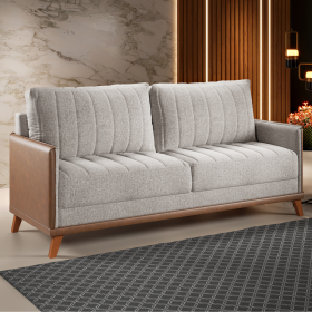 Estofado Living Premium 2m 4 Lugares Laterais em Corano Linho Kaki/Durango