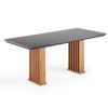 Conjunto Sala de Jantar Zuri Mesa 200x90cm Tampo com Vidro e 8 Cadeiras Flora Mel/Grafite/Cinza - Casa Giulia