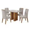 Conjunto Sala de Jantar Ophelia Mesa 120x90cm Tampo com Vidro e 4 Cadeiras Flora Mel/Off White/Pastel - Casa Giulia