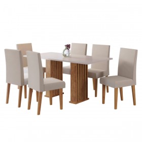 Conjunto Sala de Jantar Lucerna Mesa 160x80cm Tampo sem Vidro com 6 Cadeiras Venus Mel/Blonde/Pastel- Casa Giulia