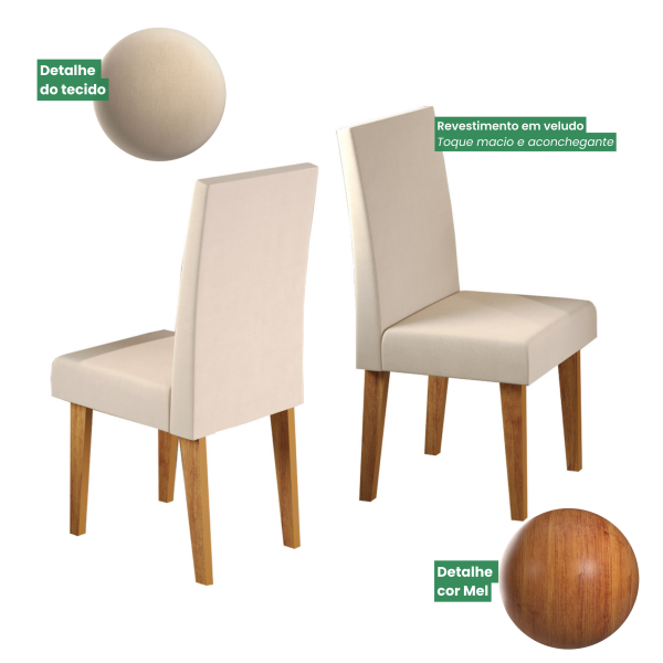 Kit com 2 Cadeiras Madrid Pés em Mdf Mel/Bege - Casa Giulia