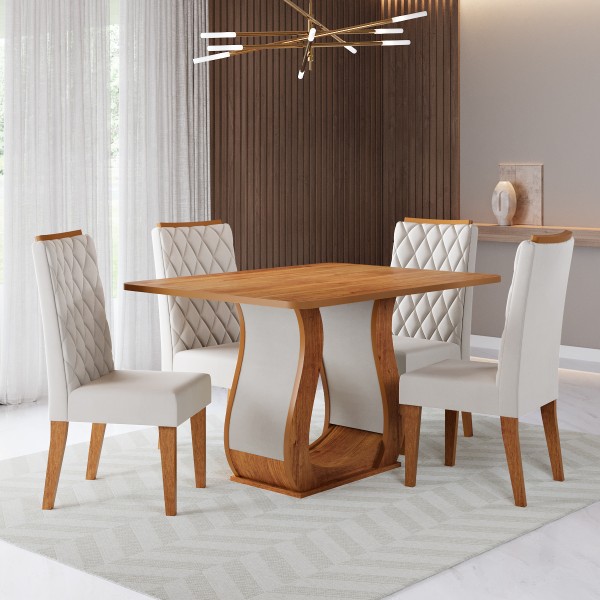 Conjunto Sala de Jantar Serenata Mesa 120x80cm e 4 Cadeiras Iza Mel/Bege - Casa Giulia