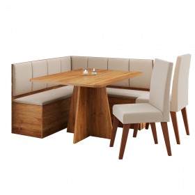 Conjunto Canto Alemão Baú Prestigio com Mesa 120x80cm e 2 Cadeiras Milao Mel/Bronze- Casa Giulia