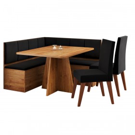 Conjunto Canto Alemão Baú Prestigio com Mesa 120x80cm e 2 Cadeiras Milao Mel Veludo Preto - Casa Giulia