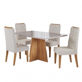 Conjunto Sala de Jantar Talento Mesa 120x80cm e 4 Cadeiras Iza Mel/Off White/Bege  - Casa Giulia