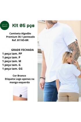 Kit 05 Camiseta Básica Premium - Branco - G