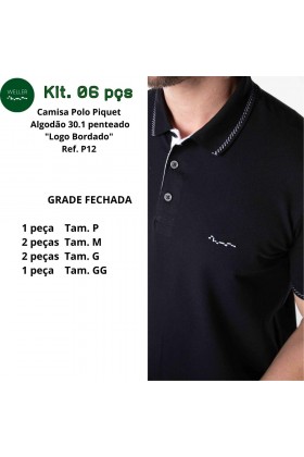 Kit Camisa Polo Piquet Detalhes Jacquard Logo Bordado - Preto - P Ao Gg